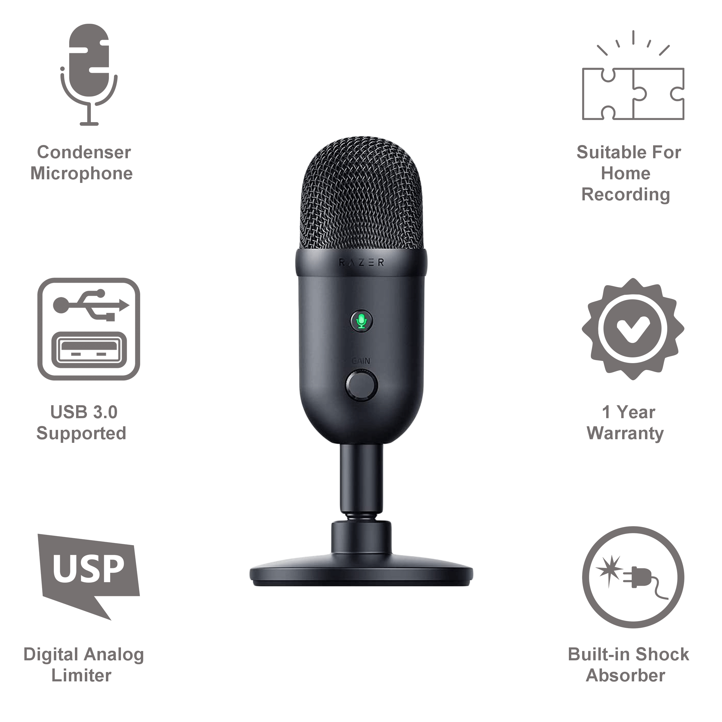 Razer seiren x usb discount digital microphone and headphone amplifier